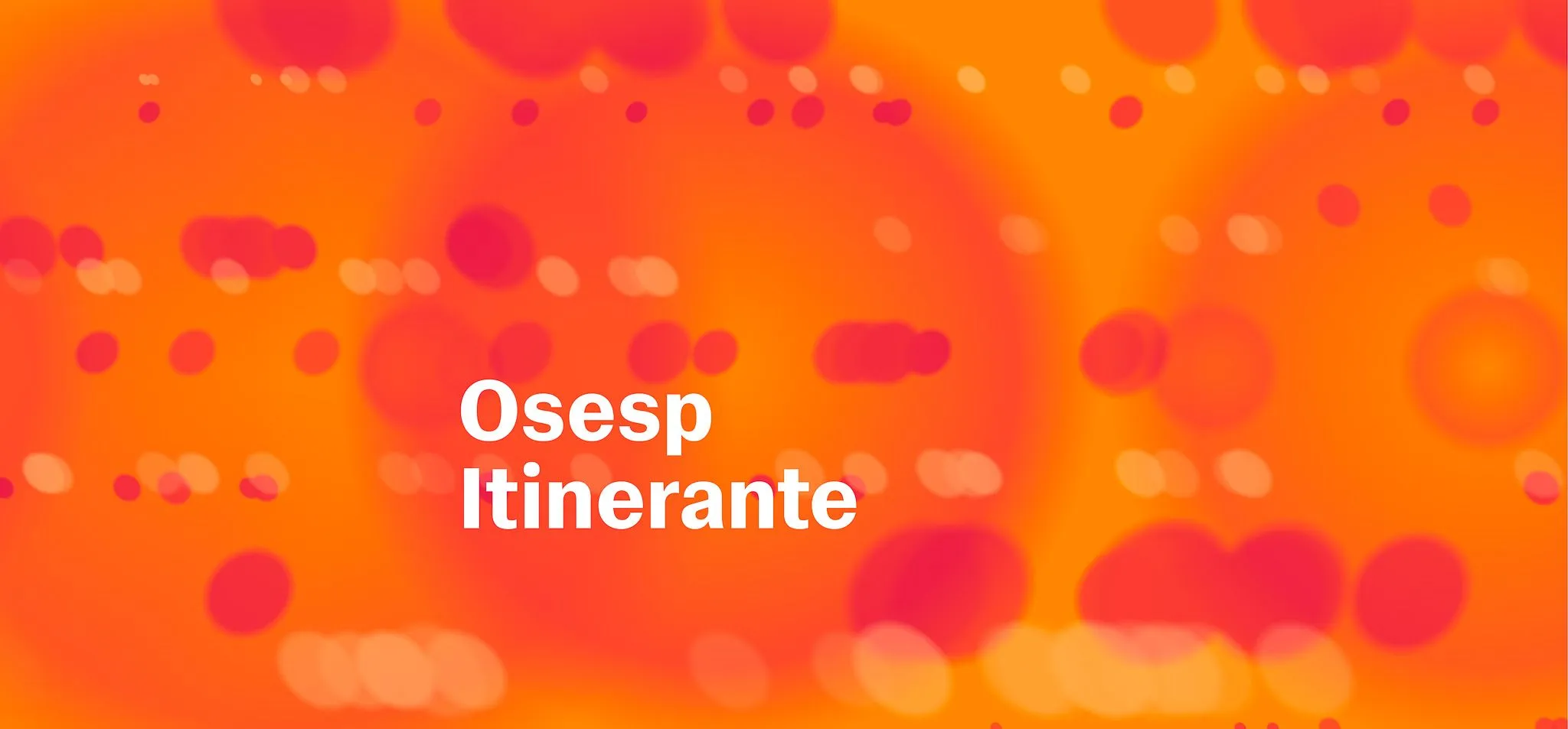Logo Osesp itinerante em branco sob um um fundo laranja com bolas amarelas e laranjas.