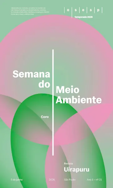 Capa da Revista Uirapuru Ano 1 — nº 21, com elementos gráficos arredondados na cor rosa aplicados sobre um fundo verde. Leva o nome "Semana do Meio Ambiente"