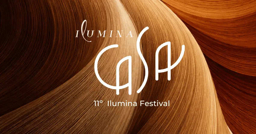 Imagem com tons de marrom com o texto Ilumina e CASA.