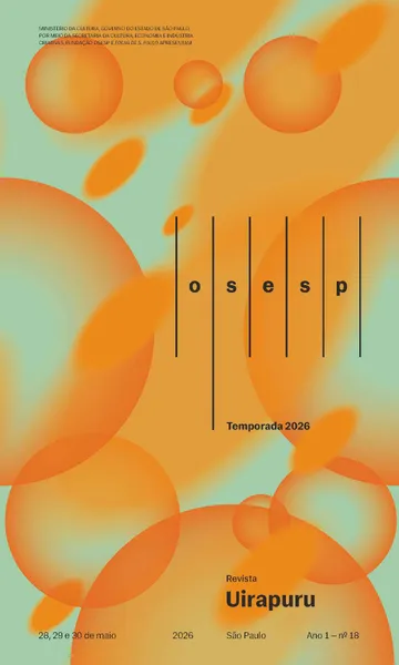 Capa da Revista Uirapuru Ano 1 — nº 18, com elementos gráficos arredondados na cor laranja e verde aplicados sobre um fundo laranja. O logo da Osesp se sobressai.