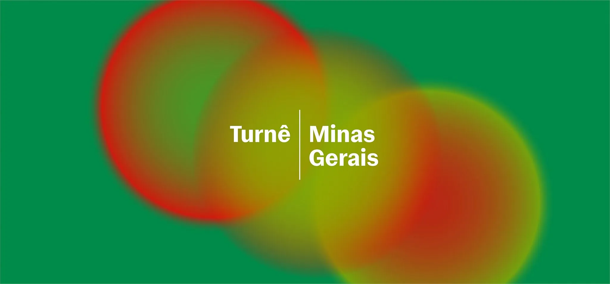 Esferas em tons de vermelho, laranja e amarelo sobre fundo verde. Sobre as formas, o texto "Turnê Minas Gerais"