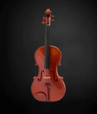 Horácio Schaefer is a bald white man. He is wearing a black shirt and suit jacket, and he is holding a viola.