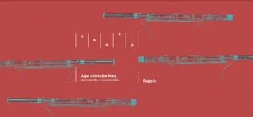 A imagem é vermelha, com fagotes em verde sobrepostos.